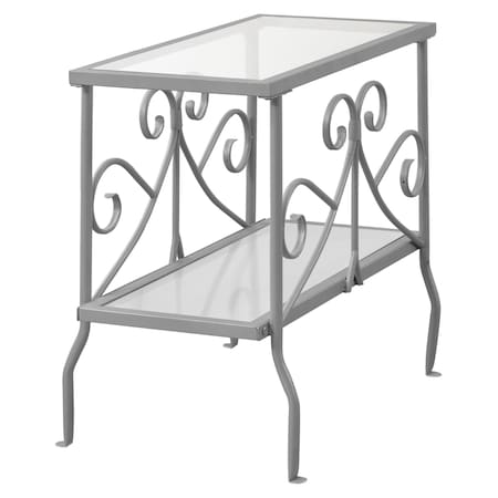 Monarch Specialties Accent Table, 24 W, 22 H, Metal, Tempered Glass, Silver I 3106